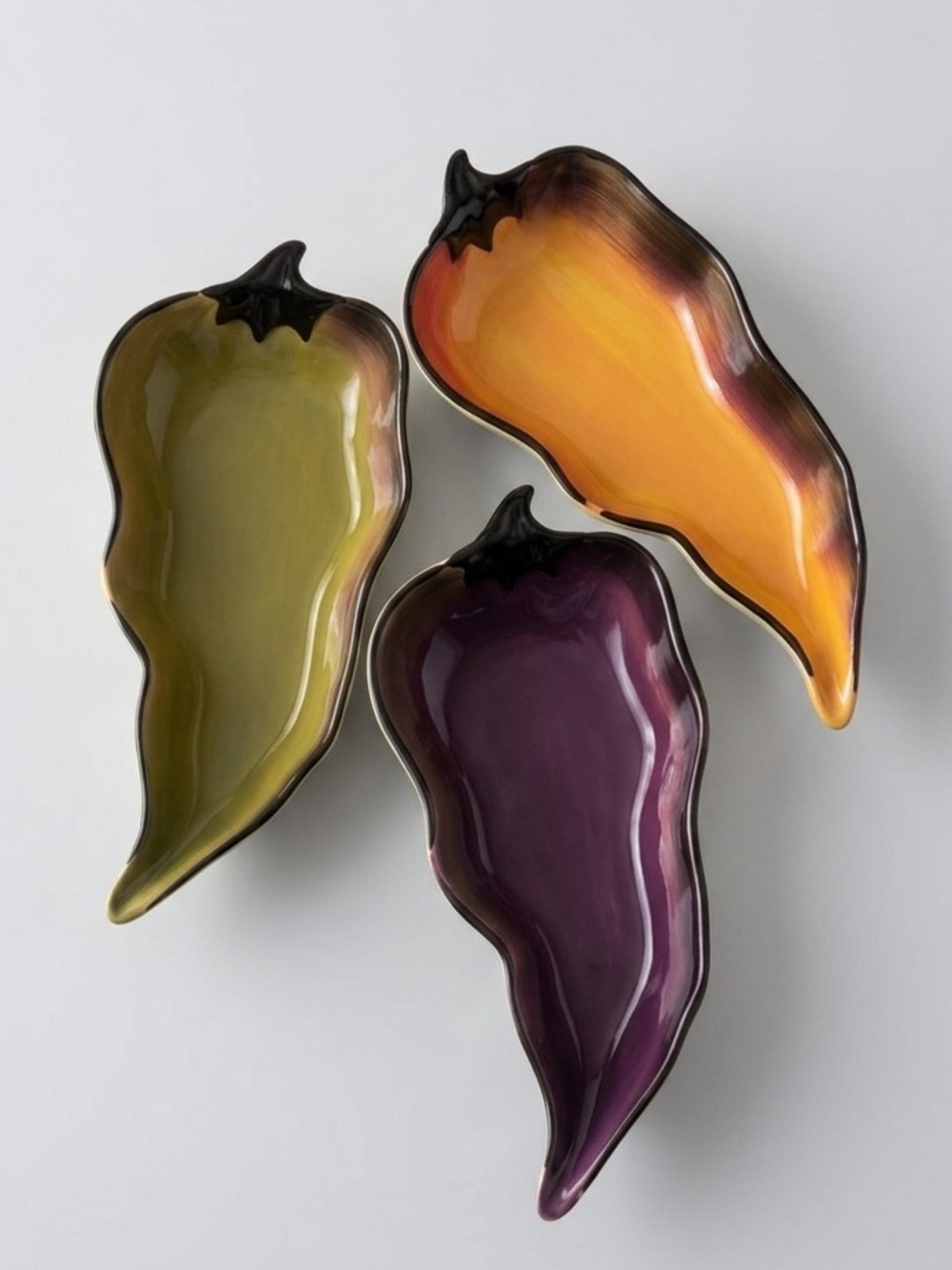 Clay Art La Mesa 3-PC Hand-painted Ceramic Hot Peppers Serveware Vintage 90s